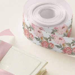 Ruban Gros-grain Elégante Parties scintillant or Aquarelle Peony ro