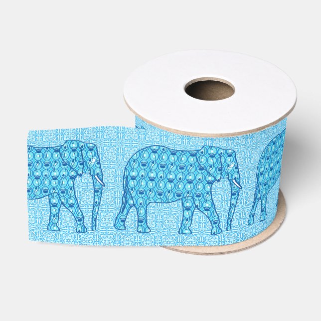 Ruban Gros-grain Éléphant de fleur de Lotus - turquoise (Bobine)
