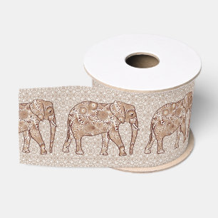 Ruban Gros-grain Elphant tourbillon fractal - marron et taupe