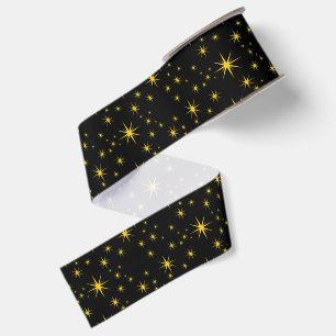 Ruban Gros-grain Étoiles Jaunes Gras avec Ski Noir