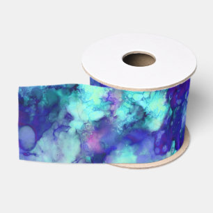 Ruban Gros-grain fantaisie bleue aquarelles :