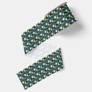 Ruban Gros-grain Fantômes et citrouilles, bleu avec motif vert