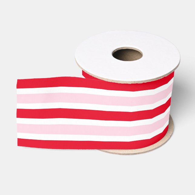 Ruban Gros-grain Festive Pink Red Stripes Christmas (Bobine)