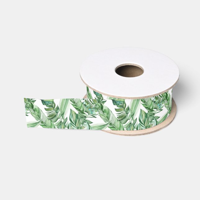 Ruban Gros-grain Feuilles verts tropicaux   (Bobine)