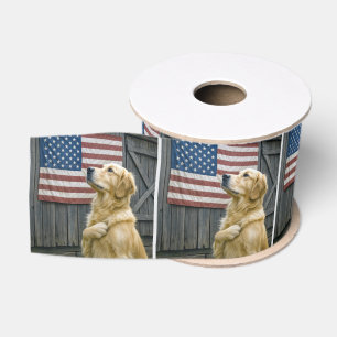 Ruban Gros-grain Fière Golden Retriever avec drapeau américain