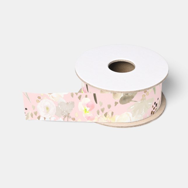 Ruban Gros-grain Fille Blush Crème Rose Blanc Floral (Bobine)