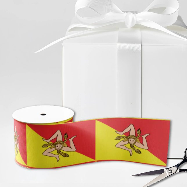Ruban Gros-grain Flag of Sicily Trinacria Yellow & Red (Flag of Sicily with Trinacria medusa symbol satin ribbon)