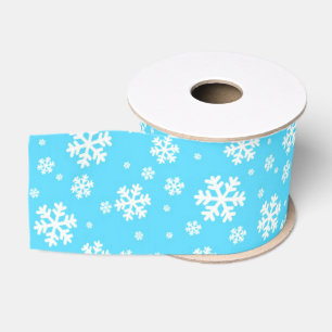 Ruban Gros-grain Flammes de neige blanches sur Motif d'hiver bleu c