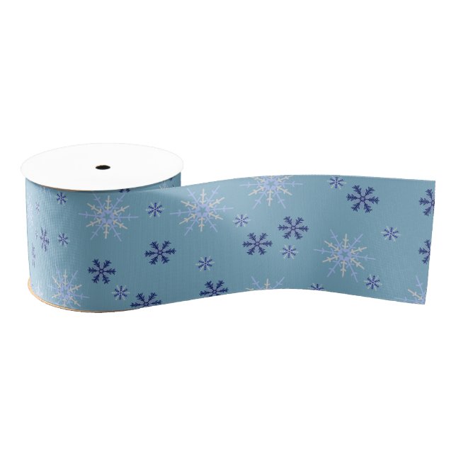 Ruban Gros-grain Flèche de neige bleu et blanc (Bobine)