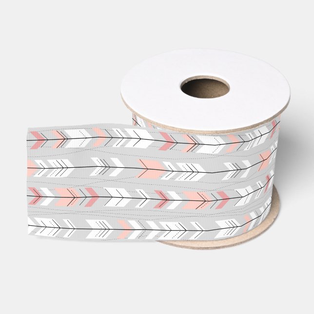 Ruban Gros-grain Flèches chaudes élégantes de rose de blanc gris (Bobine)