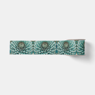 Ruban Gros-grain Fleur Dahlia en Art numérique bleu Aqua Turquoise