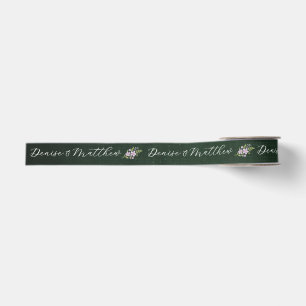 Ruban Gros-grain Fleur sauvage & Fern sur Forest Green