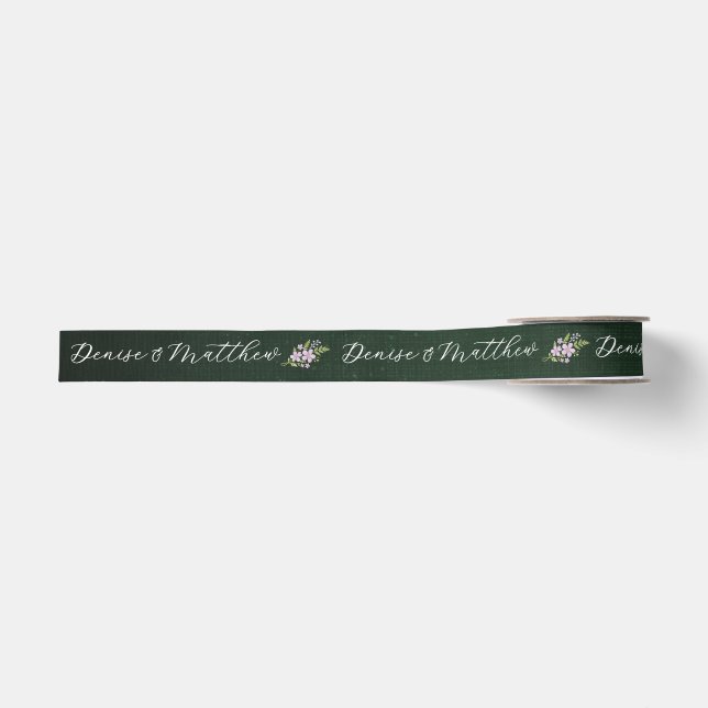 Ruban Gros-grain Fleur sauvage & Fern sur Forest Green (Devant)