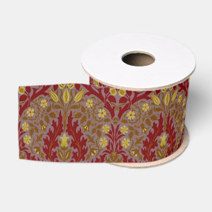 Ruban Gros-grain Fleurs d'Automne Vintage Rouge Or William Morris