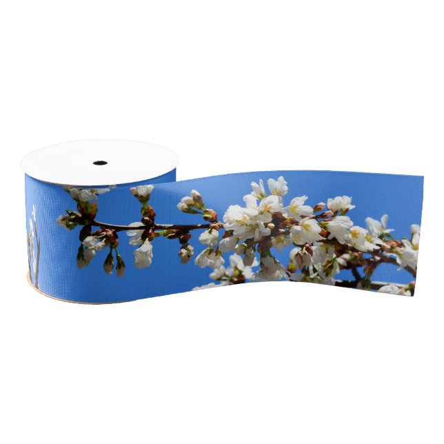 Ruban Gros-grain Fleurs de cerisier blanc printemps (Bobine)