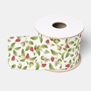 Ruban Gros-grain Fleurs de Fraisier Sauvage Rouge Sucré Mariage