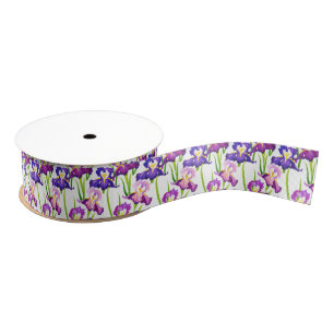 Ruban Gros-grain Fleurs d'Iris de prairie rustique pourpre Aquarell