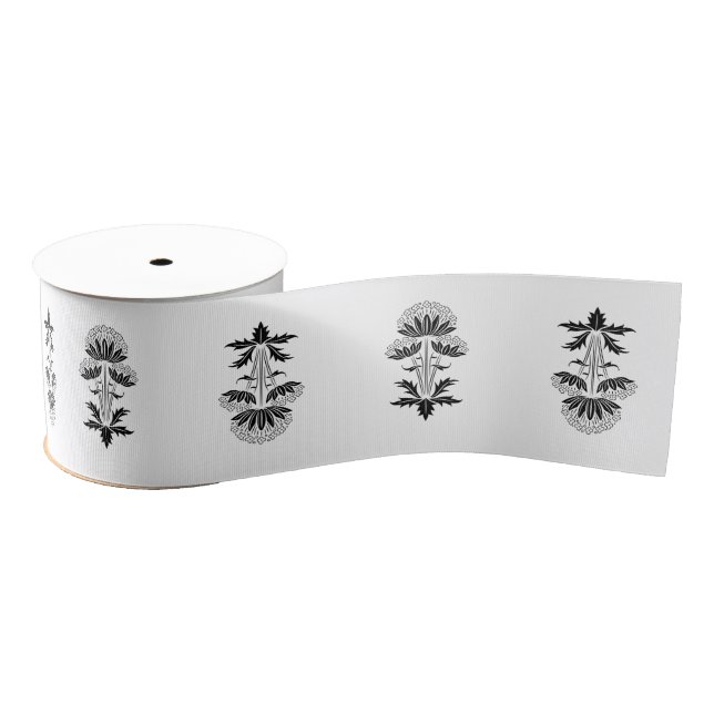 Ruban Gros-grain Fleurs noires (Bobine)
