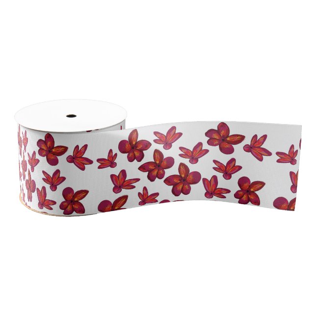 Ruban Gros-grain Fleurs rouges (Bobine)