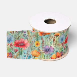 Ruban Gros-grain Fleurs sauvages aquarelle
