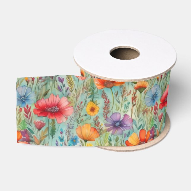 Ruban Gros-grain Fleurs sauvages aquarelle (Bobine)