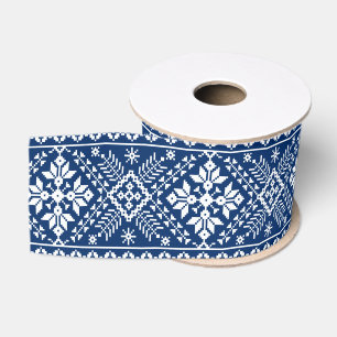 Ruban Gros-grain Flocon de neige bleu et île équitable florale de N