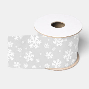 Ruban Gros-grain Flocons blancs sur motif d'hiver argenté