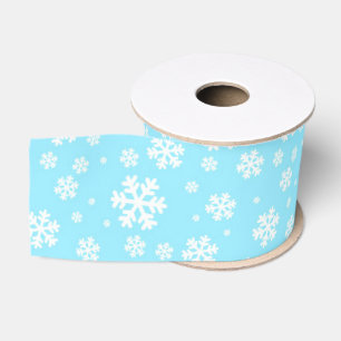 Ruban Gros-grain Flocons blancs sur motif d'hiver bleu clair