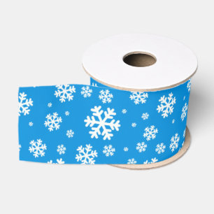 Ruban Gros-grain Flocons blancs sur motif d'hiver bleu moyen
