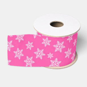 Ruban Gros-grain Flocons blancs sur motif hiver rose