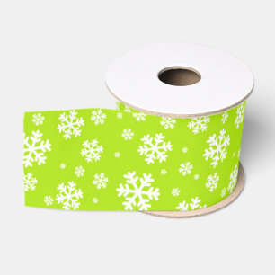 Ruban Gros-grain Flocons blancs sur motif hiver vert