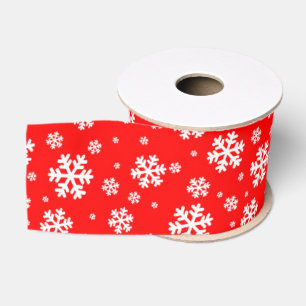 Ruban Gros-grain Flocons blancs sur motif rouge d'hiver