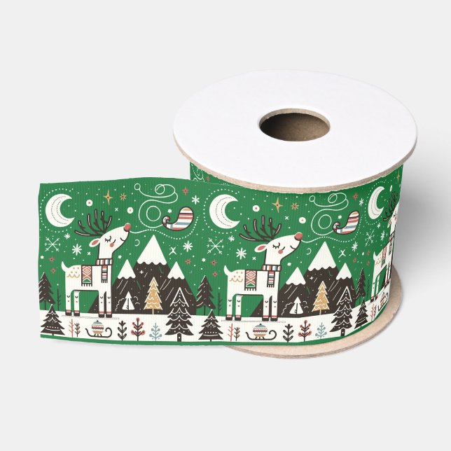 Ruban Gros-grain Funny Motif nordique de rennes (Bobine)