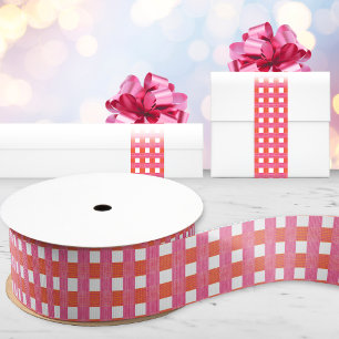 Ruban Gros-grain Gingham Tissu en Damier en Rose et Orange