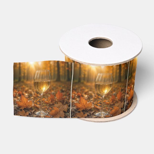 Ruban Gros-grain Glass of White Wine In Autumn Leaves (Bobine)