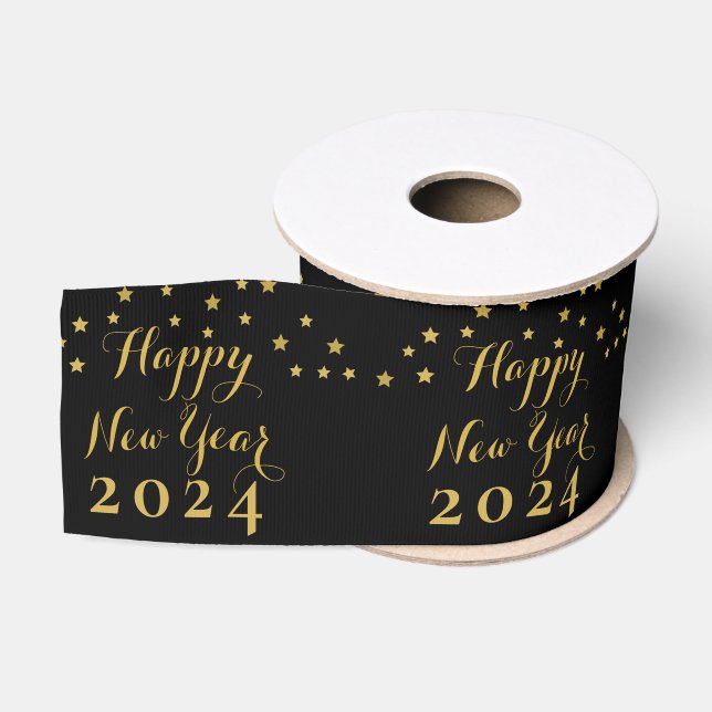 Ruban Gros-grain Golden Stars - Bonne année 2024 Satin Ruban (Bobine)
