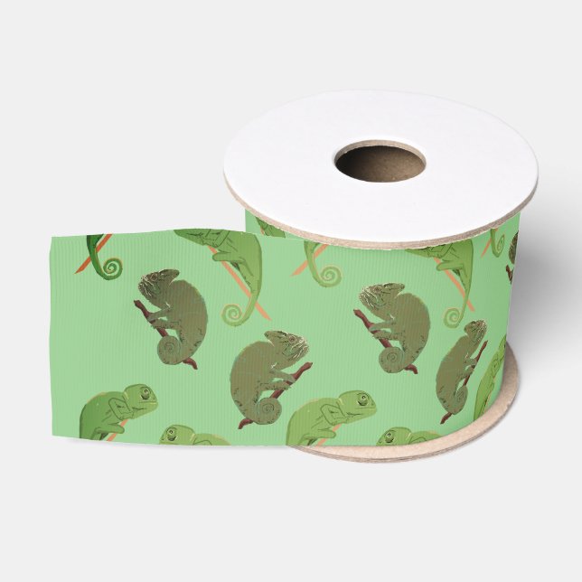 Ruban Gros-grain Green Chameleons Lizard Art (Bobine)