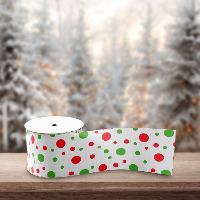 Ruban Gros-grain Green Red Christmas Dots White Background (Créateur téléchargé)