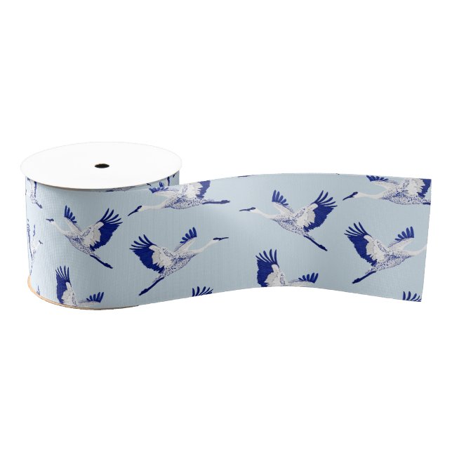 Ruban Gros-grain Grues bleues et blanches (Bobine)