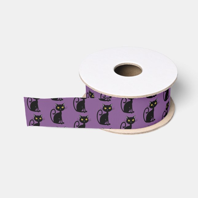 Ruban Gros-grain Halloween Grosgrain Ruban noir Chat (Bobine)