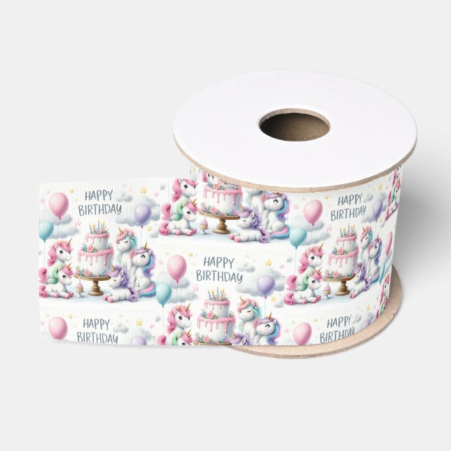 Ruban Gros-grain Happy Birthday Unicorn Themed (Bobine)
