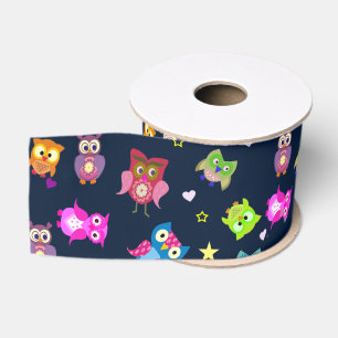 Ruban Gros-grain Hiboux d'arc-en-ciel de motif