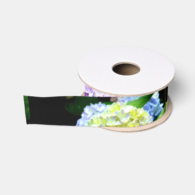 Ruban Gros-grain Hydrangea garden, rose, bleu, purple floral (Bobine)