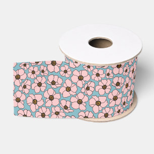 Ruban Gros-grain Imprimé floral rose et bleu