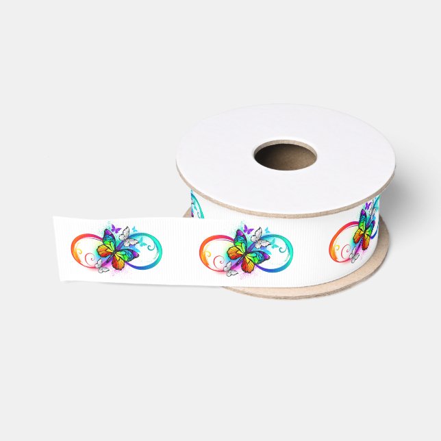 Ruban Gros-grain Infini lumineux avec papillon arc-en-ciel (Bobine)