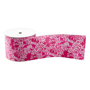 Ruban Gros-grain Iris et lis William Morris, rose fuchsia