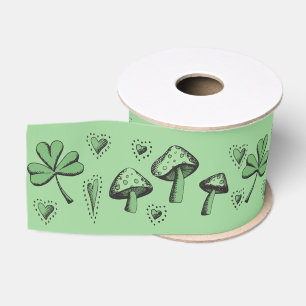 Ruban Gros-grain Irish Green Coeurs et champignons Shamrock 3"