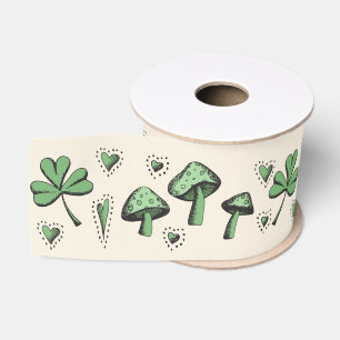 Ruban Gros-grain Irish Green Coeurs et champignons Shamrock 3"