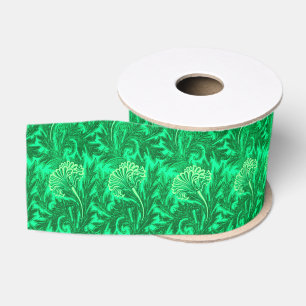 Ruban Gros-grain Jacobean Flower Damask, Emerald et Lime Green