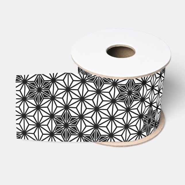 Ruban Gros-grain Japonais Asanoha motif - blanc et noir (Bobine)